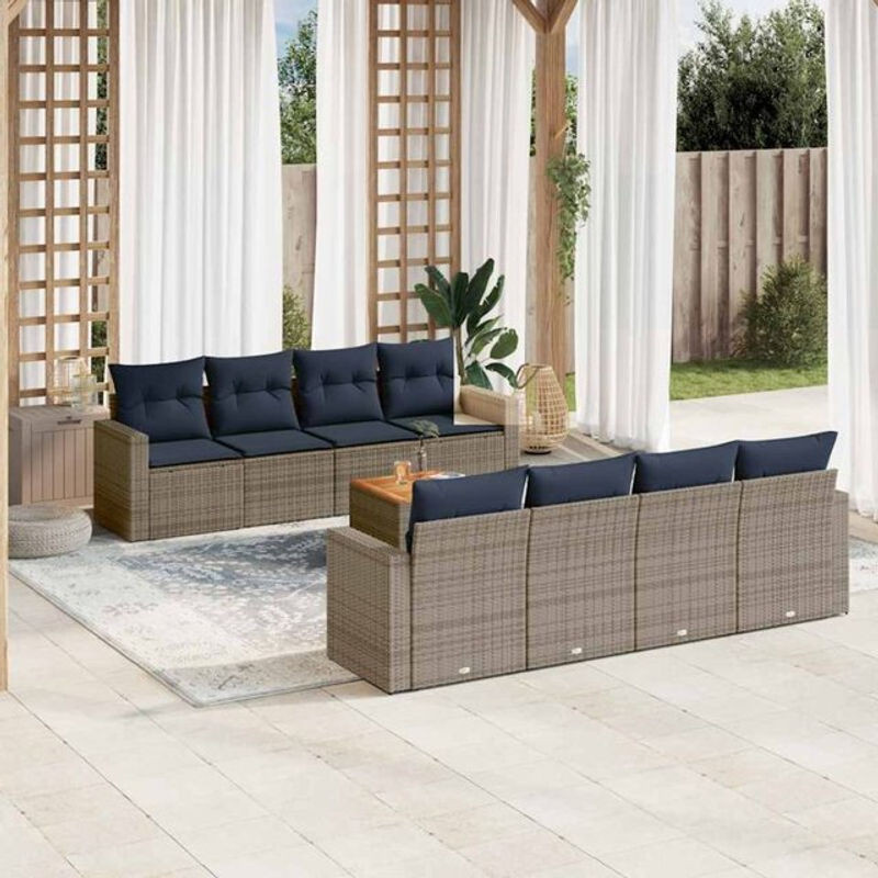 9-teilige moderne Garten-Sofagarnitur aus grauem Poly-Rattan mit Kissen von vidaxl - Bild 1