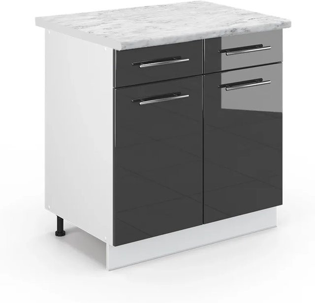 Vicco Küchenunterschrank Fame-Line in Anthrazit Hochglanz und Weiß mit Marmor-Optik, Breite: 80 cm - Bild 1