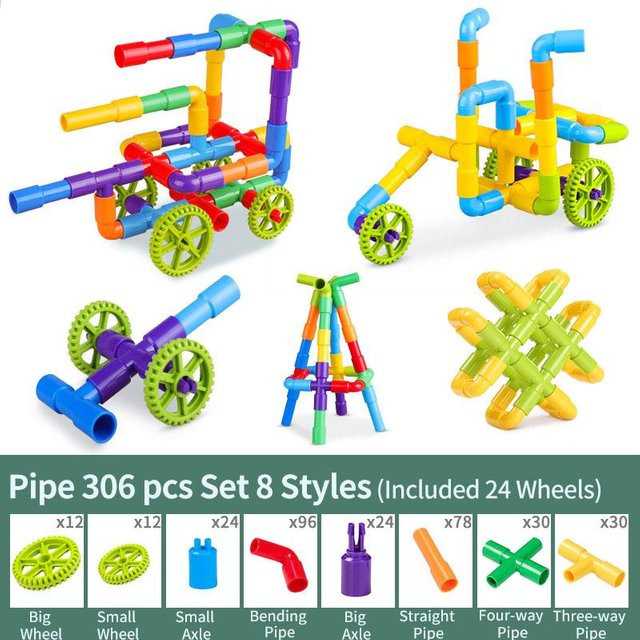 Fashnics DIY Wasser Bausteine Spielzeug, Montessori Wasser Rohr Bausteine, Pädagogisches Spielzeug - Bild 1