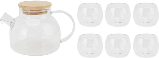 CosyHome Teekannen Set aus Borosilikatglas mit 6 Tassen und Infuser, beige/transparent, 500 ml, herdplattengeeignet - Bild 1