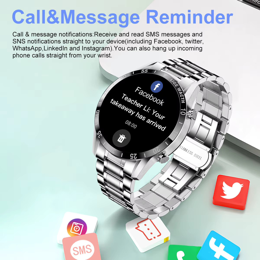 LIGE Smartwatch, Edelstahl, Silber, Herren - Bild 6