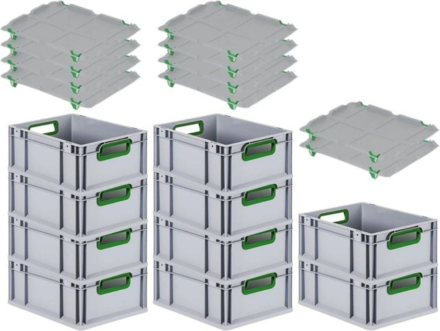 PROREGAL Spar Set 10x Eurobox Nextgen Color in Grün mit Auflagedeckel und Schiebeschnappverschlüssen, H x B x T: 17 x 30 x 40 cm - Bild 1