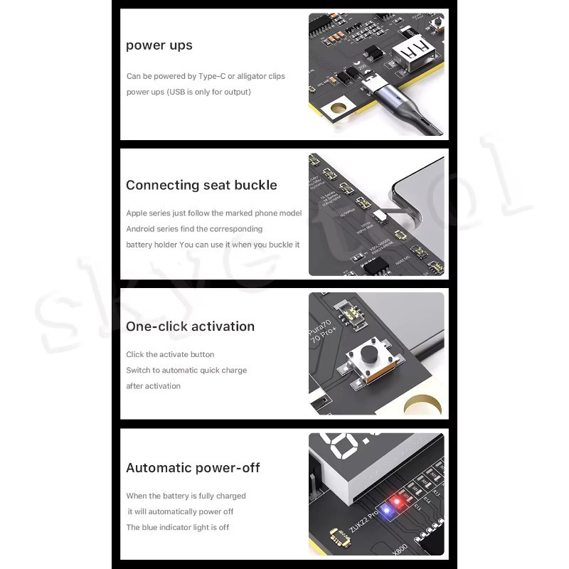 Mechaniker Max28 Batterie Ein-Klick-Aktivierungserkennungsplatine für iPhone 6 bis 16 Pro Max, Ladetester und Schaltkreisinspektion zur Reparatur, Schwarz - Bild 3