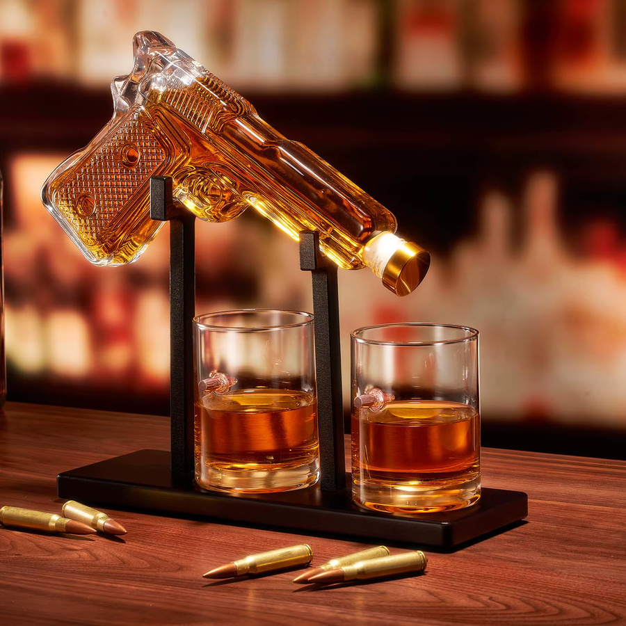 Untior Pistolen-Whisky-Dekanter-Set mit 2 Bullet-Gläsern aus Glas, transparent - Bild 2