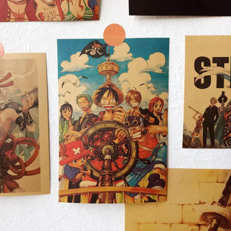 21-teiliges Bandai One Piece Anime Poster-Set mit Luffy in Vintage-Optik, mehrfarbige Wanddekoration aus Papier - Bild 5