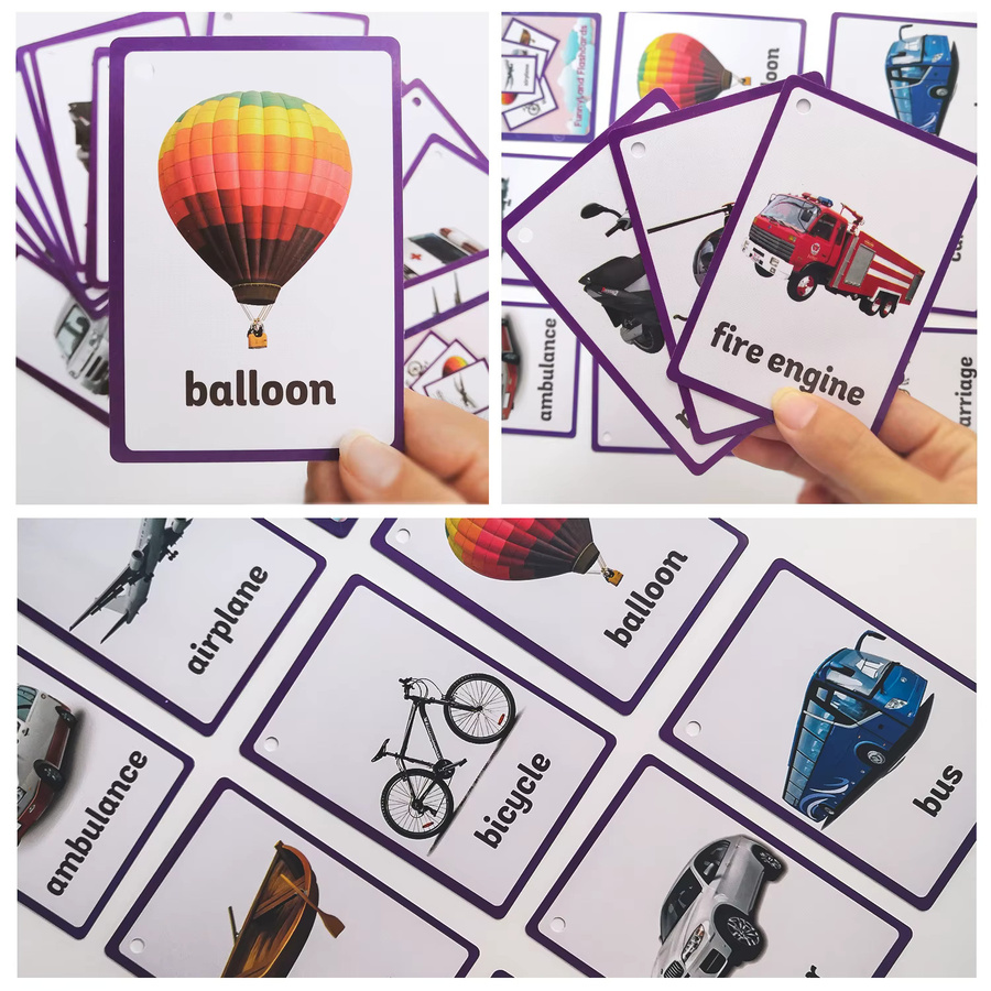 QKX 22 Stück pädagogische Lernkarten mit Transportthema für Kinder im Vorschulalter, bunte Karteikarten zur Vokabel- und kognitiven Förderung aus Papier - Bild 3