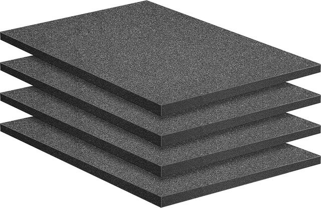 4 Stück schneidbare Polyurethan-Schaumstoffplatten in Schwarz als Dämpfungseinsätze für Werkzeugkästen und Aufbewahrungstaschen, B/T/H: 40 x 40 x 4 cm - Bild 1