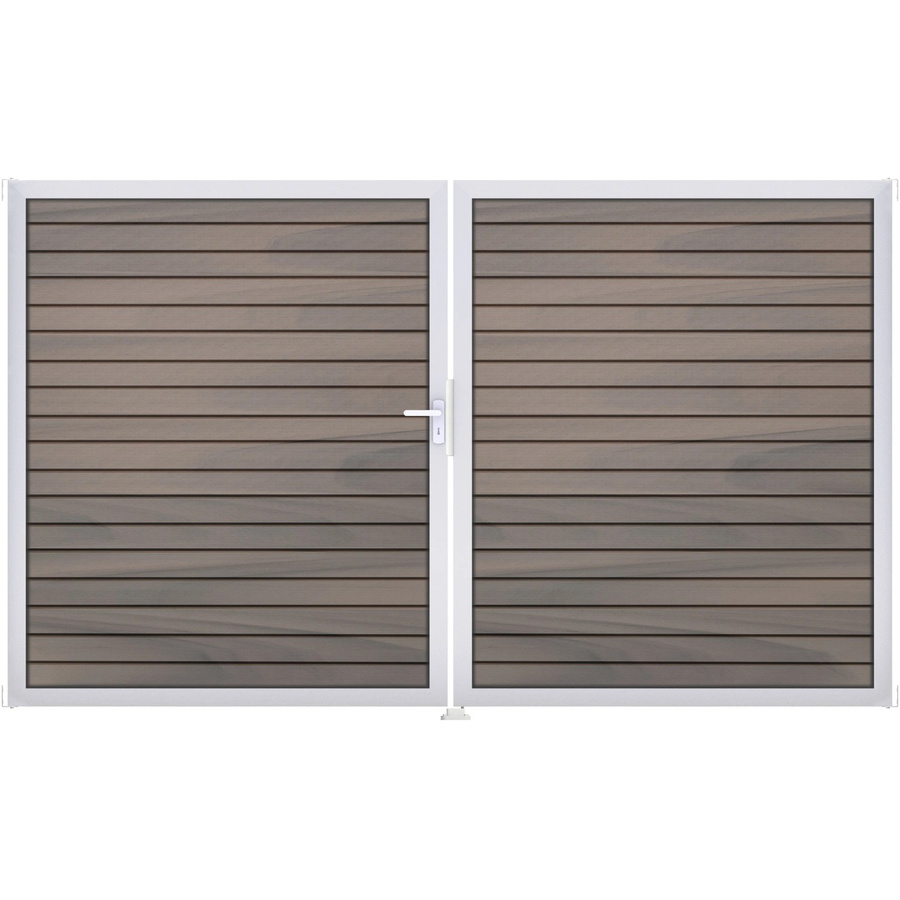 GroJa Steckzaun-Tor Solid-Rhombus 2-flügelig EV1 DIN Links Bi-Color in Grau/Multicolor aus Aluminium und BPC, Breite: 306,6 cm, Höhe: 180,0 cm - Bild 2