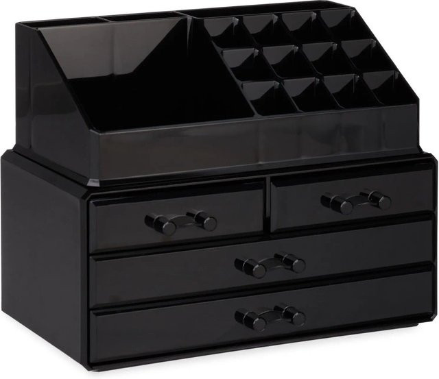 Relaxdays Make Up Organizer aus Acryl in Schwarz mit 4 Schubfächern, B: 24 cm, T: 19 cm, H: 13,5 cm - Bild 1