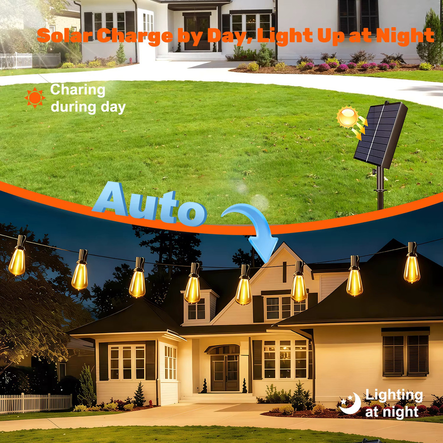 Aiopp ST38 Solar-Lichterkette für den Außenbereich mit LED-Tropfenlampen in Warmweiß, bruchsichere Hängelampen mit Dämmerungssensor für Garten, Hochzeit und Camping - Bild 3