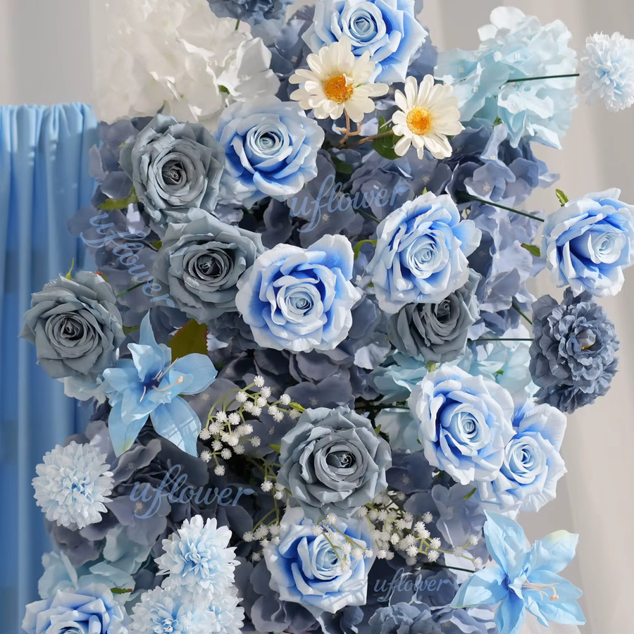 Uflower Künstliche Blaue Rosen Luxuriöse Blumenreihe für Tischdekoration, Hochzeit und Wanddekoration - Bild 3