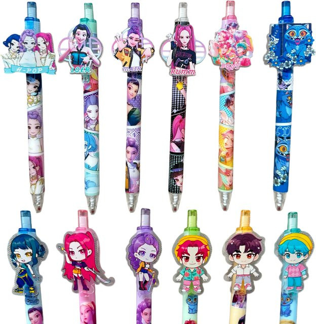 Kawaii Idol Gelstift-Set mit niedlichen Charakteraufsätzen, mehrfarbige Klick-Stifte für die Schule - Bild 1