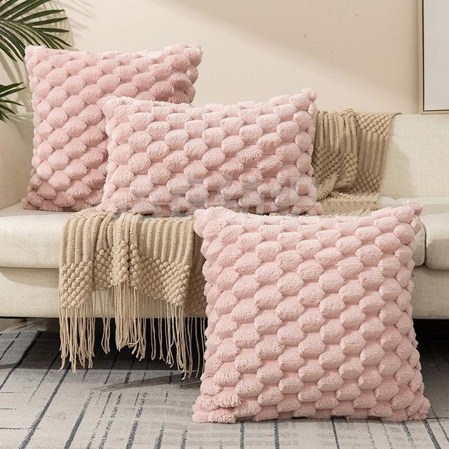 2er-Set weiche Plüsch-Kissenbezüge aus Kunstfell und Wollsamt in Rosa, B/B: 45 x 45 cm - Bild 1