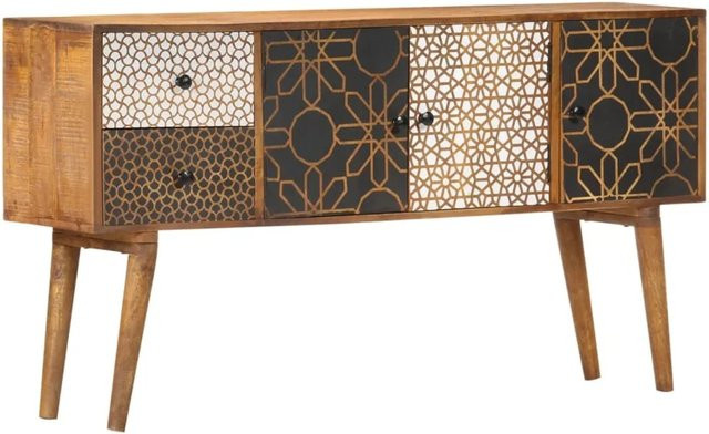 vidaXL Sideboard aus Massivholz Mango mit geometrischen Druckmustern in Braun, B/T/H: 130 x 30 x 70 cm - Bild 1