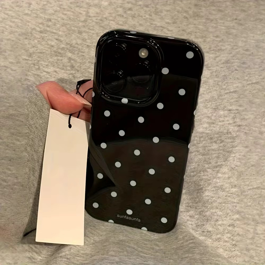 Fashion Ins Handyhülle mit Punktemuster in Schwarz Weiß für iPhone 17 16 15 14 13 12 11 Pro Max und weitere Modelle mit Federstruktur Rückseite - Bild 2