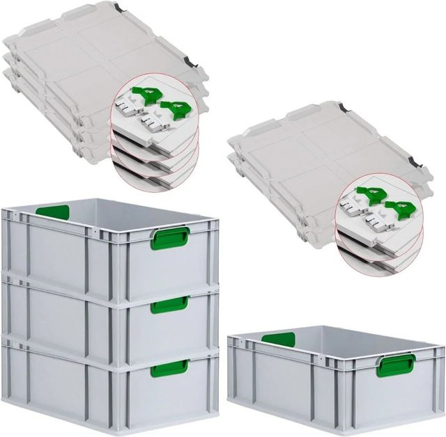 PROREGAL Spar Set 4x Eurobox Nextgen Color mit Scharnierdeckel und Schiebeschnappverschlüssen, Farbe Grün, H x B x T: 22 x 40 x 60 cm, mit verstärktem Boden - Bild 1