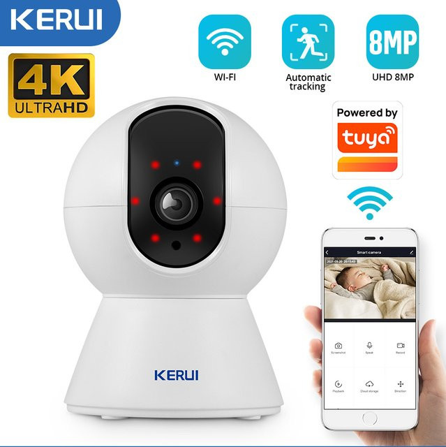 KERUI WLAN IP-Kamera für den Innenbereich in Weiß mit 8MP 4K HD Auflösung, drahtlose Sicherheits-Überwachungskamera mit Auto Tracking und Tuya Smart Kompatibilität - Bild 1