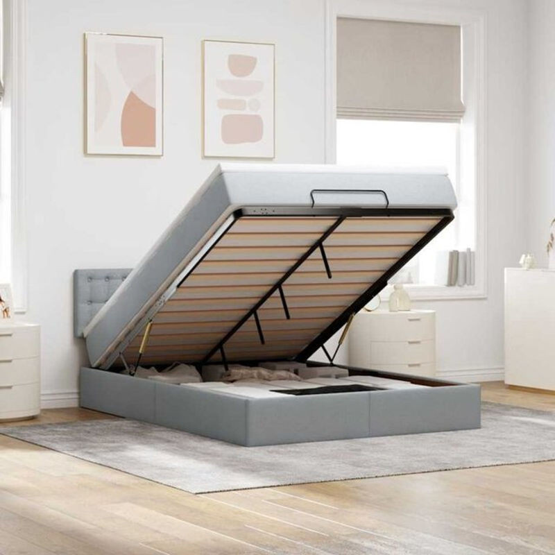 Vidaxl Polsterbett mit Matratze und LED-Beleuchtung in Grau, Stoff, B/T: 140 x 190 cm - Bild 1