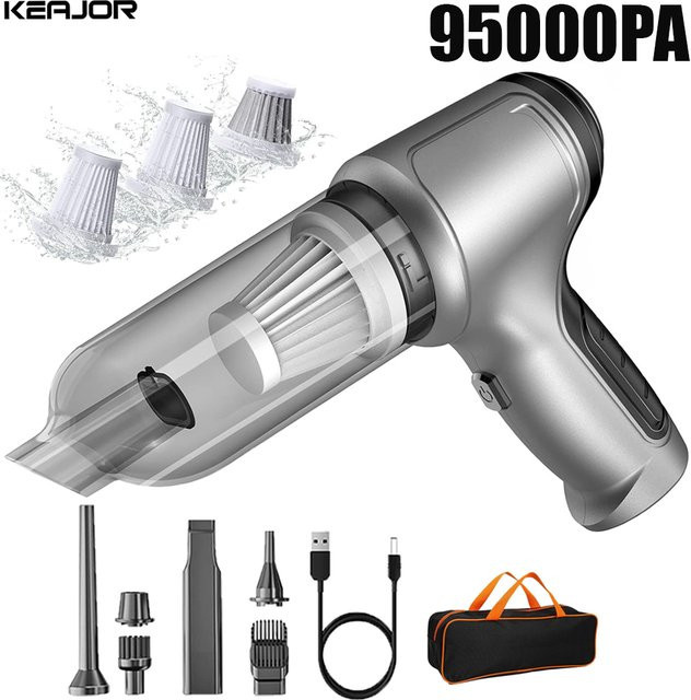 Raugee Tragbarer Drahtloser Mini Handheld Auto Staubsauger mit 95000PA Saugkraft für Auto und Haushalt - Bild 1