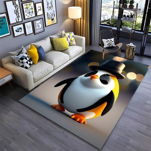 Karpetti 3D Pinguin Teppich mit lustigem Cartoon-Druck, Anti-Rutsch Fußmatte aus Polyester, Mehrfarbig, Breite: 40 cm, Länge: 60 cm - Bild 1