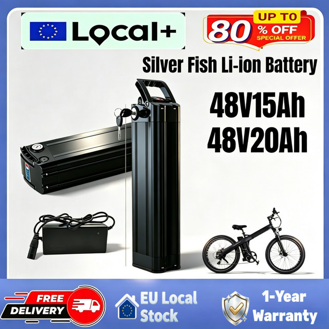 Aleaivy Silverfish E-Bike-Akku 48V mit BMS und 54,6V 2A Ladegerät in Schwarz für 350W-1000W Motoren, passend für BURCHDA R8S Pro und JINGHMA R8 Pro - Bild 1