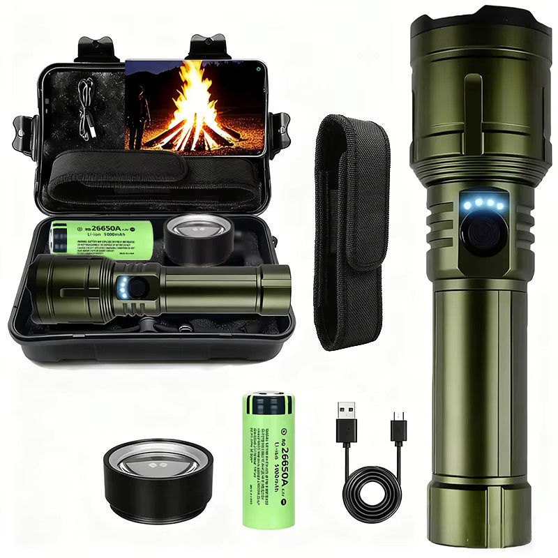 KDULIT 3-in-1 Kombination aus Taschenlampe, Feuerzeug und Powerbank mit Zoomfunktion und 5 Modi, wiederaufladbar aus Metall - Bild 4