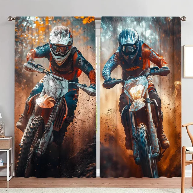 VOZMIO Blickdichter Vorhang mit 2 Paneelen für Motorradfahrer als künstlerische Dekoration - Bild 1