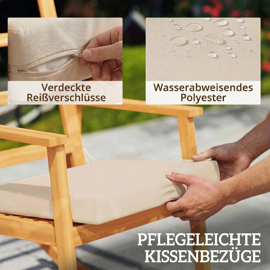 Outsunny Schaukelstuhl aus Akazienholz mit Kissen in Beige, B/T/H: 60 x 89 x 107 cm - Bild 4