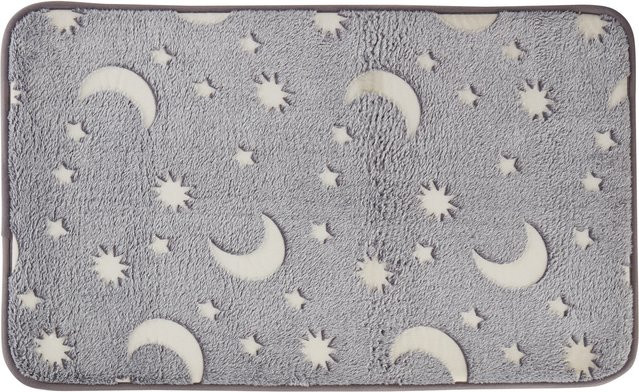 Nachtleuchtender Badvorleger Sonne, Mond und Sterne in Grau mit rutschfester Oberfläche - Bild 1