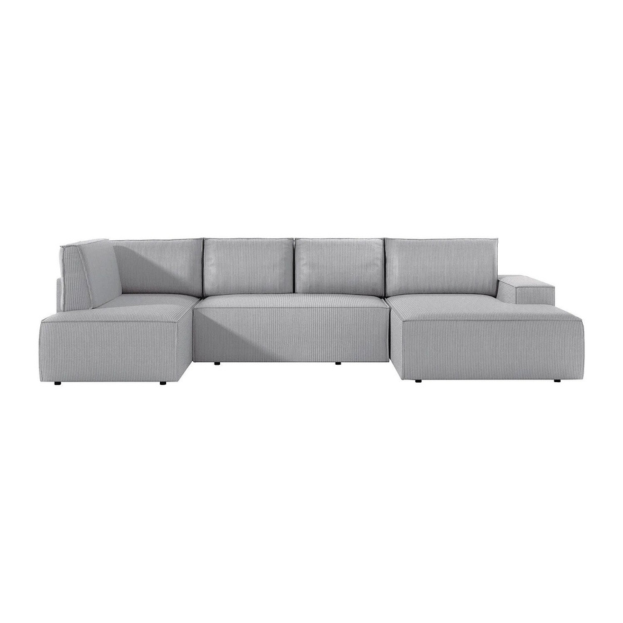 Vente-unique Schlafsofa Amelia in Grau mit Cord-Bezug und L-Form - Bild 2