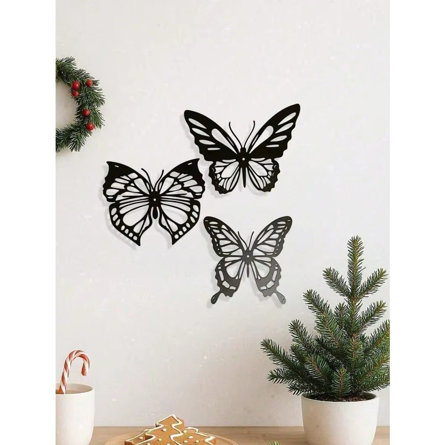 CIFBUY Set aus 3 Vintage 3D Schmetterling Metall-Wanddekorationen in Schwarz - Bild 3