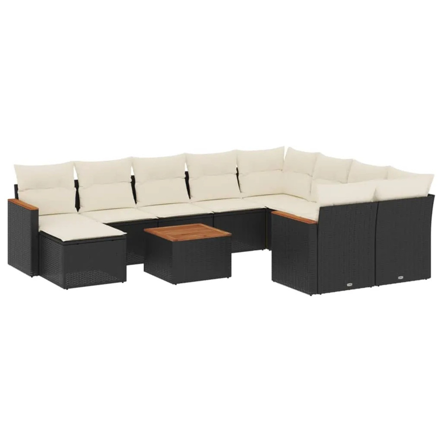 vidaXL 11-tlg Garten-Sofagarnitur aus schwarzem Poly-Rattan mit Kissen und pulverbeschichtetem Stahlgestell - Bild 2
