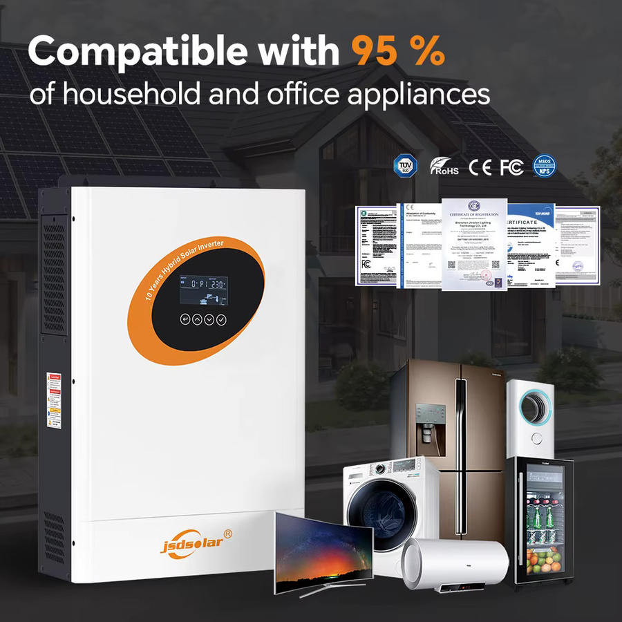 jsdsolar Hybrid-Solarwechselrichter 4kW 24V mit MPPT 100A Solarladegerät, Reine Sinuswelle, PV 500VDC, Eingebautes WLAN, Unterstützt LiFePo4, Weiß - Bild 6