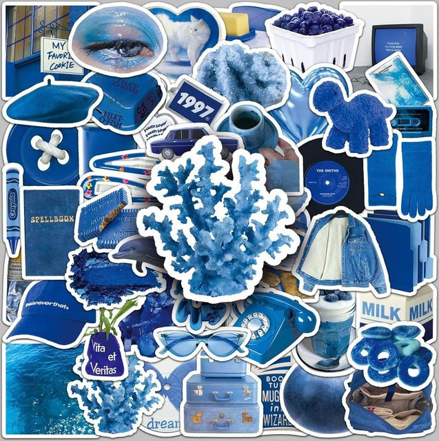 50 Stück blaue Tagebuch-Aufkleber im INS-Stil, ästhetische minimalistische Dekoration für Telefon, Laptop und Wasserflasche, wasserdicht, von AufnahmeYourLife Store - Bild 1