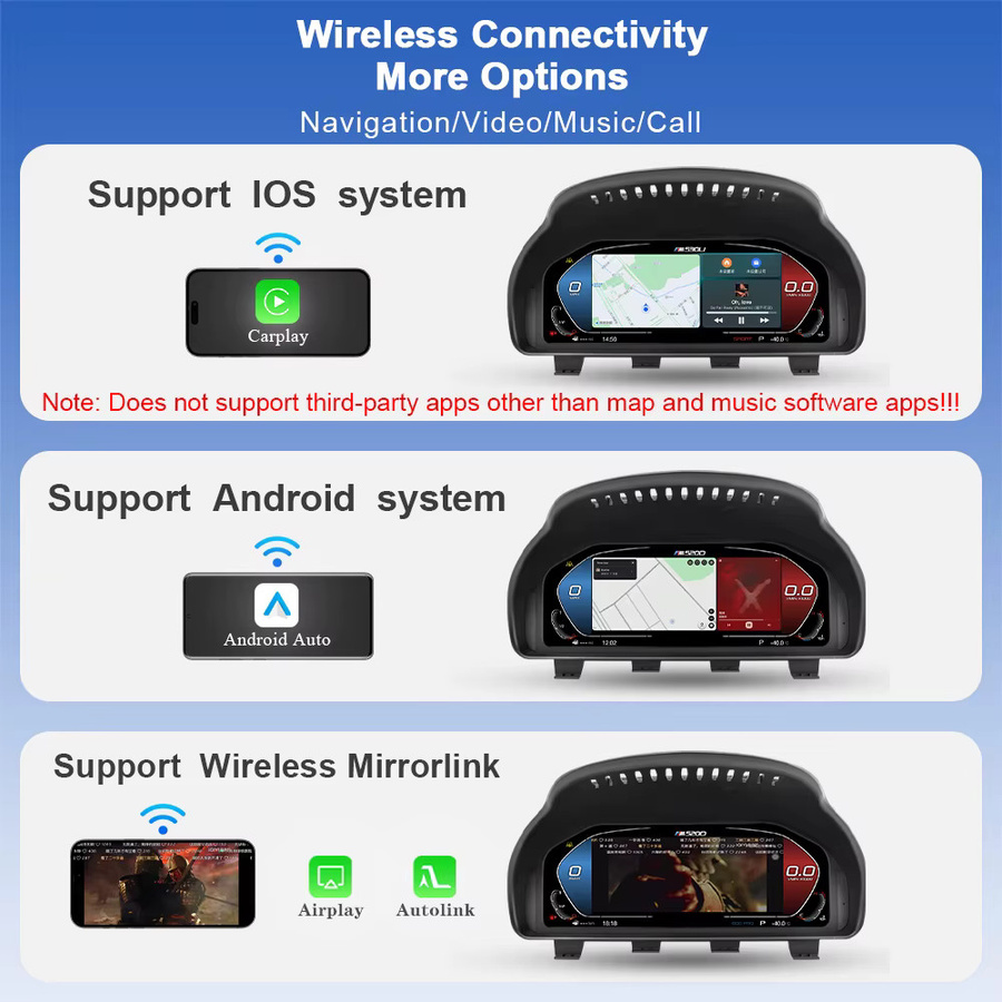 AUTOTOP 11 Zoll Digitales Kombiinstrument mit Linux Wireless Carplay und Android Mirroring für BMW 3er E90 E91 E92 in Schwarz, Auflösung 1920x720P - Bild 3
