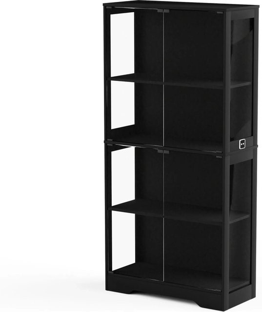 okwish Vitrine mit Glastüren und LED-Beleuchtung in Schwarz, B/T/H: 80 x 35 x 165 cm - Bild 1