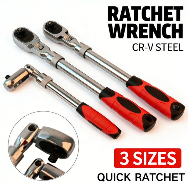 Ratschenschlüssel Set aus Chrome Vanadium Stahl mit 72 Zähnen, ausziehbar und flexibel, 1/4 Zoll, 3/8 Zoll und 1/2 Zoll für Autoreparatur und Heimwerken - Bild 1