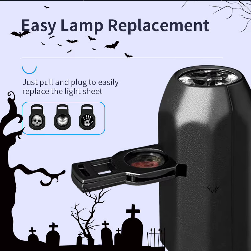 TLEDMP Hallo-ween Totenkopf-Nachtlicht in Schwarz mit 3 Szenen und Geister-LED-Projektor für Wand- und Deckendekoration - Bild 2