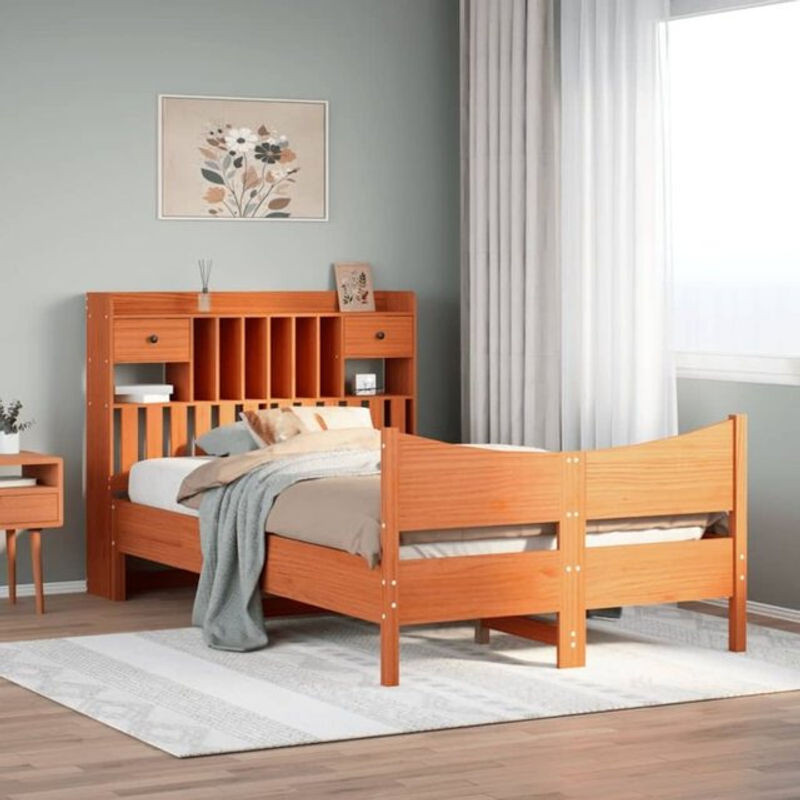 Massivholzbett aus Kiefernholz von Vidaxl in Braun, B/T/H: 135 x 190 cm - Bild 1