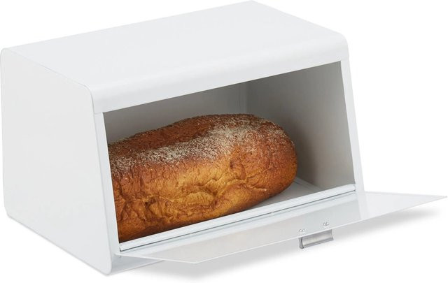 Relaxdays Brotkasten aus Edelstahl in Weiß, B: 34,5 cm, T: 20,5 cm, H: 23,5 cm - Bild 1