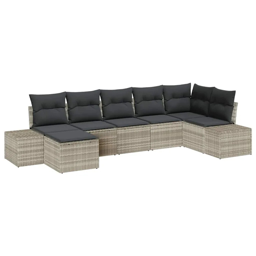 vidaXL 7-teilige Garten-Sofagarnitur aus Polyrattan in Grau mit Kissen und Ottoman in L-Form - Bild 2