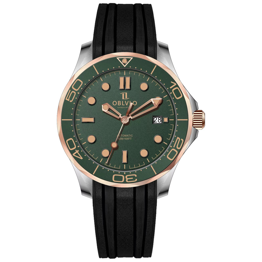 OBLVLO Armbanduhr Automatik, grünes Zifferblatt, Silikonarmband, Herren - Bild 6