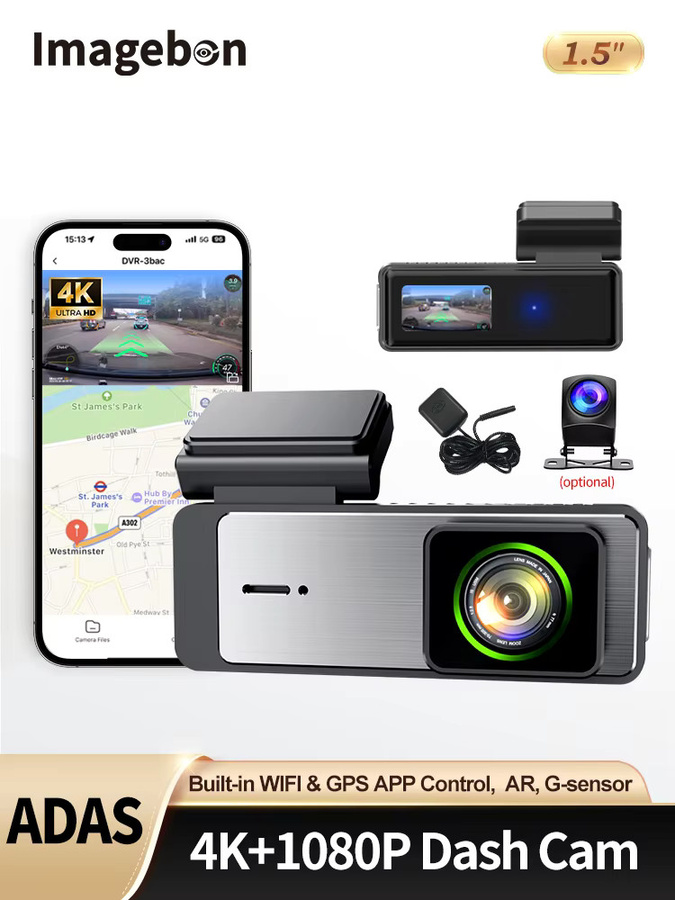 Imagebon Q7 4K Dashcam mit Dual Lens, WiFi, ADAS und Nachtsicht, Schwarz - Bild 4