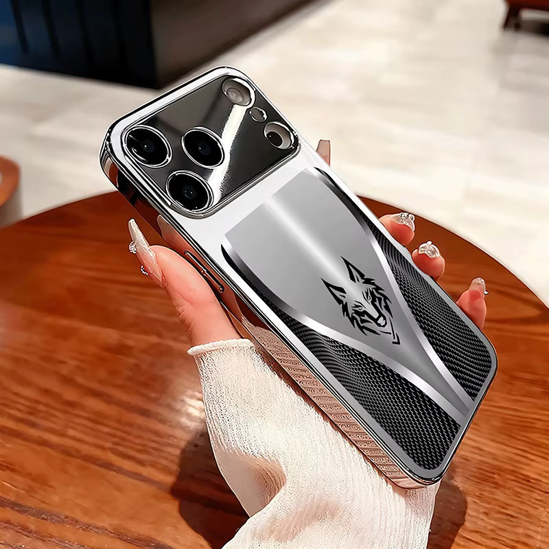 Glas-Handyhülle mit gebogenem Wolfkopfmuster in Silber für Apple iPhone 11 bis 17 Pro Max Plus und 17 Air - Bild 5