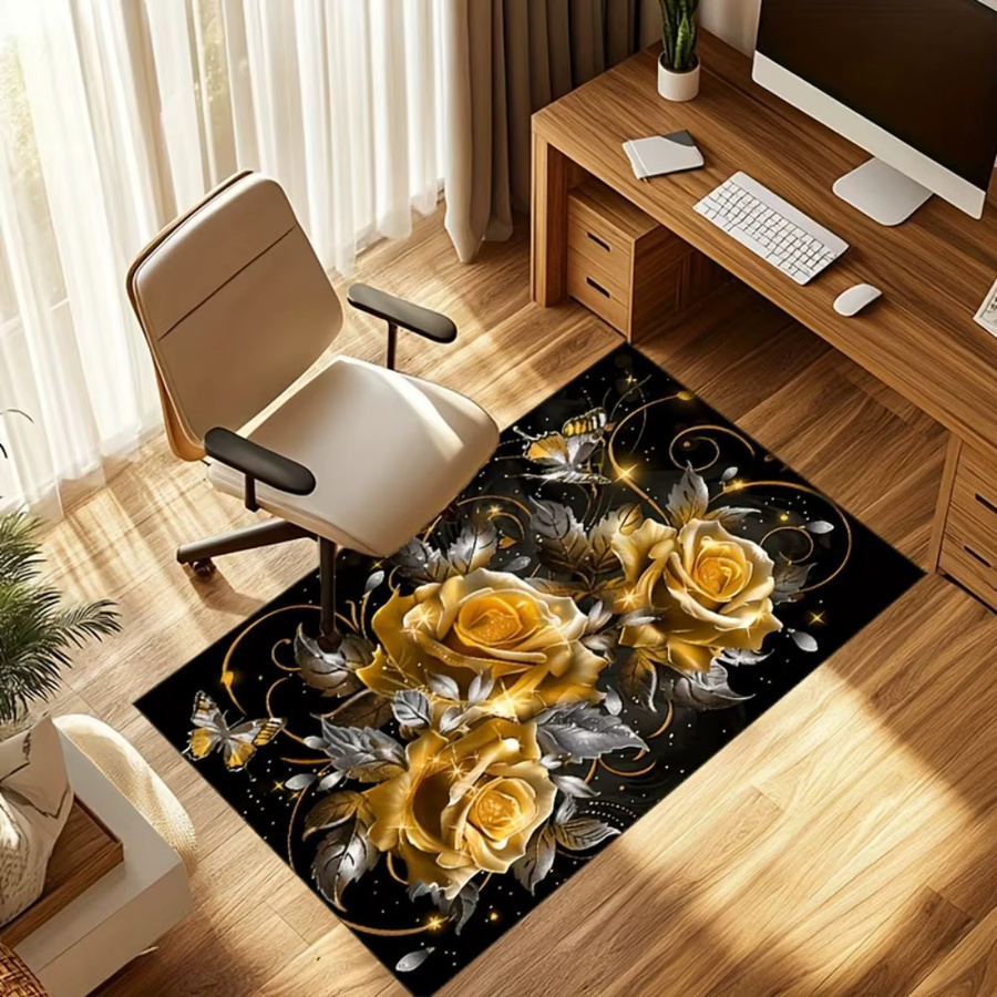 VIKAMA Teppich mit goldenem Rosenmuster, rutschfest und waschbar, ideal für Wohnzimmer, Schlafzimmer oder als Kinderspielmatte für drinnen und draußen - Bild 6
