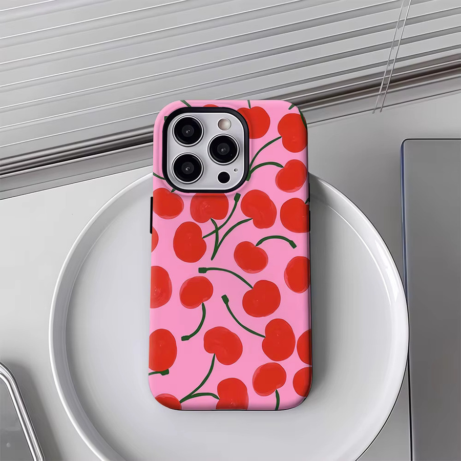 Pink Cherry Handyhülle für iPhone 17 16 15 14 13 12 Pro Max Plus mit doppelschichtiger Rückseite in Pink - Bild 4