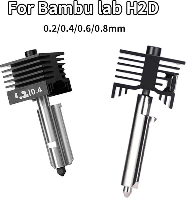 H2D H2S H2C Hotend-Kit für Bambu Lab mit gehärteter Stahldüse zur schnellen Montage für 3D-Drucker in den Düsenstärken 0,2mm, 0,4mm, 0,6mm und 0,8mm in Schwarz - Bild 1
