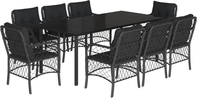 vidaXL 9-teilige Garten-Essgruppe aus Poly Rattan mit Kissen und Glastisch in Schwarz - Bild 1