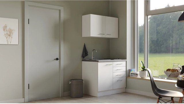Flex-Well Miniküche Modern Weiß Matt mit HPL-Arbeitsplatte B/H/T: 100 x 57,1 x 137 cm - Bild 1