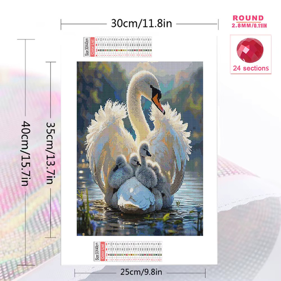 Momoart DIY Diamantmalerei Schwan als Rundes Mosaik Set für Kinder zum Kreuzstich-Basteln B: 30,0 cm, H: 20,0 cm, T: 20,0 cm - Bild 2